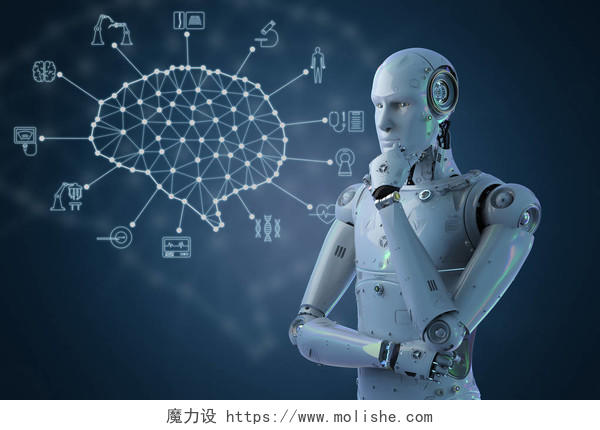 未来智能概念机器人思考